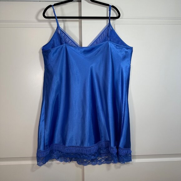 Vintage 90's Y2K Satin Sapphire Blue Babydoll Slip-Dress or Nightgown 3X - Picture 2 of 6